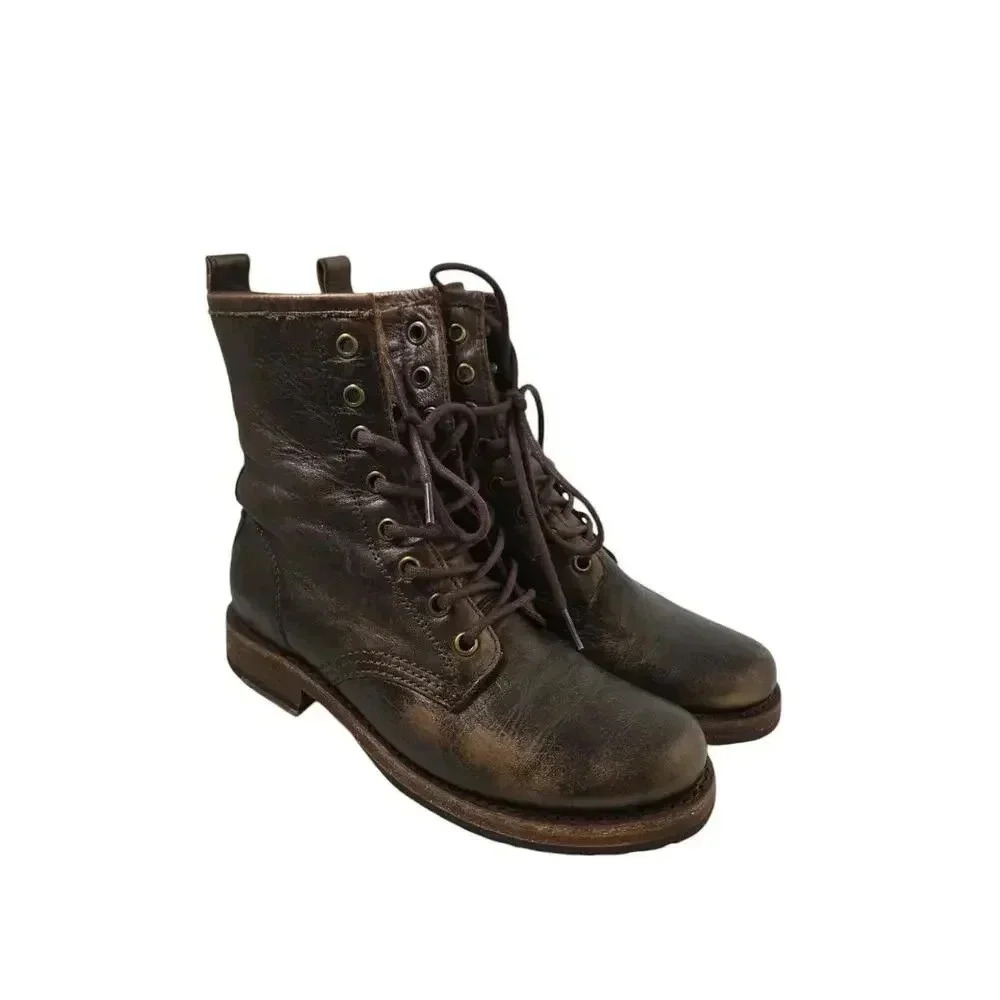 Frye Veronica Combat Womens Brown Leather Lace Up Casual Dress Boots Size 5.5 - Picture 1 of 6